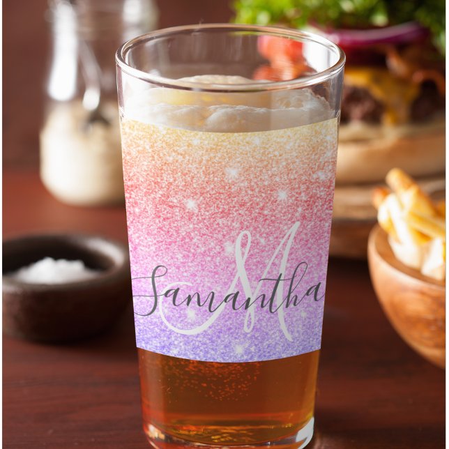 Modern Colorful Glitter Sparkles Personalized Name Glass (Creator Uploaded)