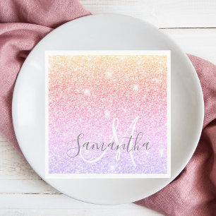 Modern Colorful Glitter Sparkles Personalized Name Napkin