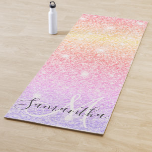 Modern Colorful Glitter Sparkles Personalized Name Yoga Mat