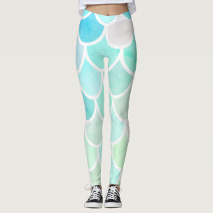 Modern Colorful Green Mermaid Seamless Pattern Leggings