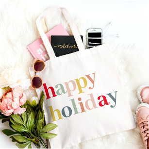 Modern Colorful Happy Holiday Tote Bag