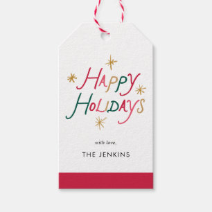 Modern Colorful Happy Holidays Gift Tag