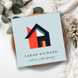 Modern Colorful House Logo Realtor Blue Red Orange Square Business Card