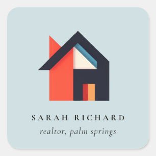 Modern Colorful House Logo Realtor Blue Red Orange Square Sticker