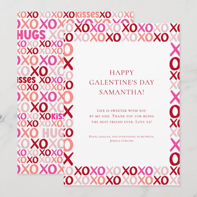 Modern Colorful Hugs and Kisses Galentine's Day Holiday Card (Front/Back)
