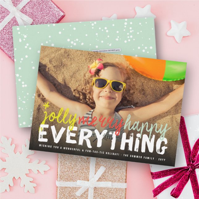 Modern Colorful Jolly Merry Happy Everything Photo Holiday Card (Creator Uploaded)
