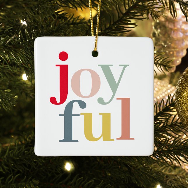 Modern Colorful Joyful Christmas Holiday Gift Ceramic Ornament (Creator Uploaded)
