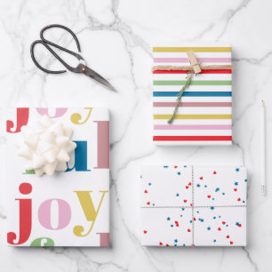 Modern Colorful Joyful Stripe Pattern Cute Holiday Wrapping Paper Sheet
