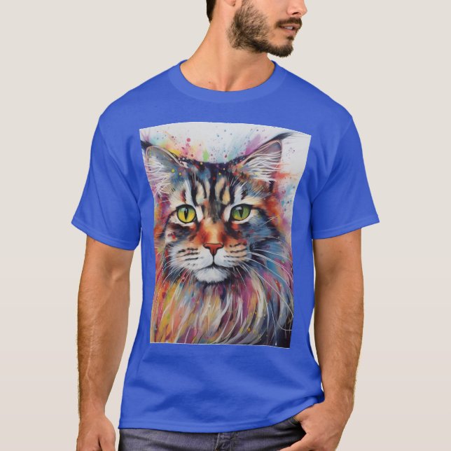 Modern Colorful Maine Coon Cat Art T-Shirt (Front)
