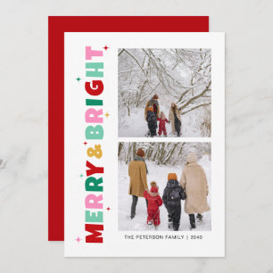 Modern Colorful Merry & Bright 2 Photo Holiday Card