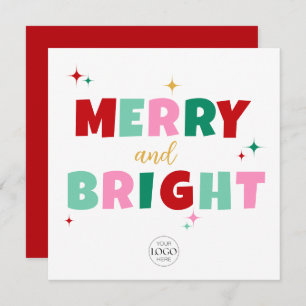 Modern Colorful Merry & Bright Business Logo  Holiday Card