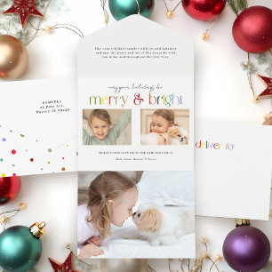 Modern Colorful Merry & Bright Typography 2-Photo All In One Invitation