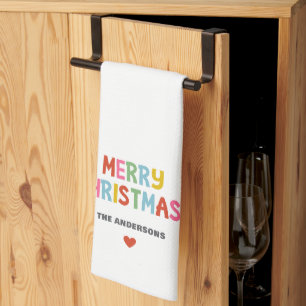 Modern Colorful Merry Christmas Tea Towel