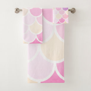 Modern Colorful Pink Mermaid Scales Pattern Bath Towel Set