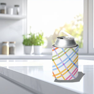 Modern Colorful Plaid Baby Shower Theme Can Cooler