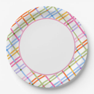 Modern Colorful Plaid Baby Shower Theme Paper Plate