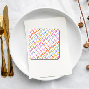Modern Colorful Plaid Baby Shower Theme Square Paper Coaster