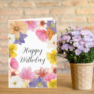 Modern Colorful Pretty Floral  Birthday card