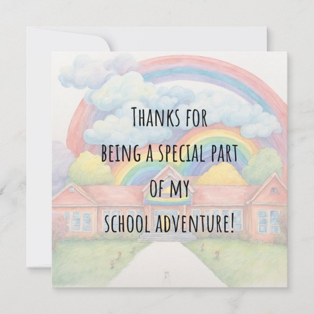 Modern Colorful Rainbow Thank You Teacher Card (Front)
