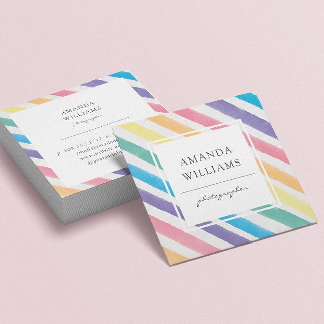 Modern Colorful Stripes Painted Pattern Square Business Card (Creator Uploaded)