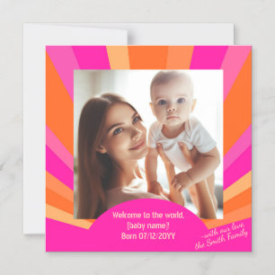 Modern Colorful Sunburst, Baby Photo Announcement