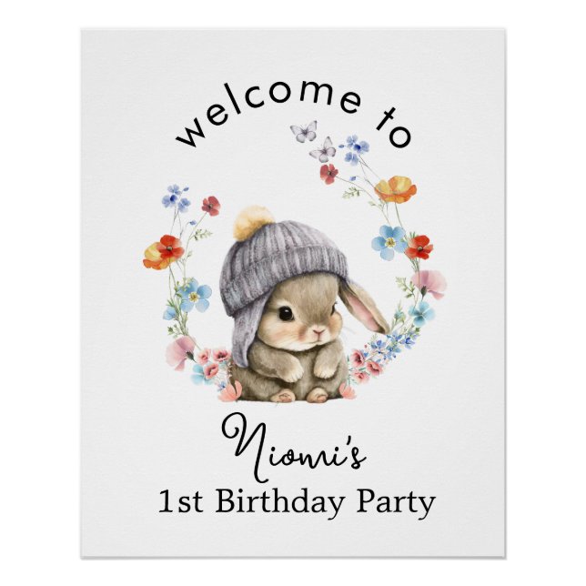 Modern Colorful Sweet Bunny Birthday Welcome Poste Poster (Front)