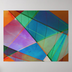 Modern, colorful triangles, trapezoid shapes art poster