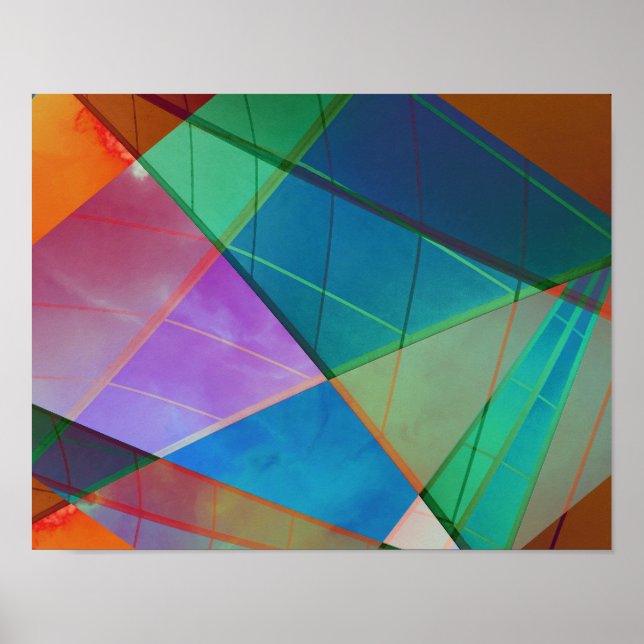 Modern, colorful triangles, trapezoid shapes art poster (Front)
