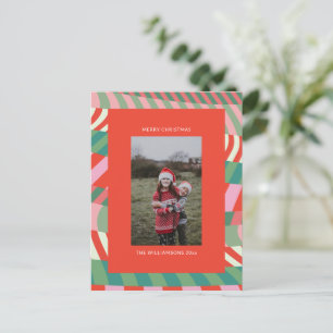 Modern Colorful Unique Red Green Pink Photo  Holiday Postcard