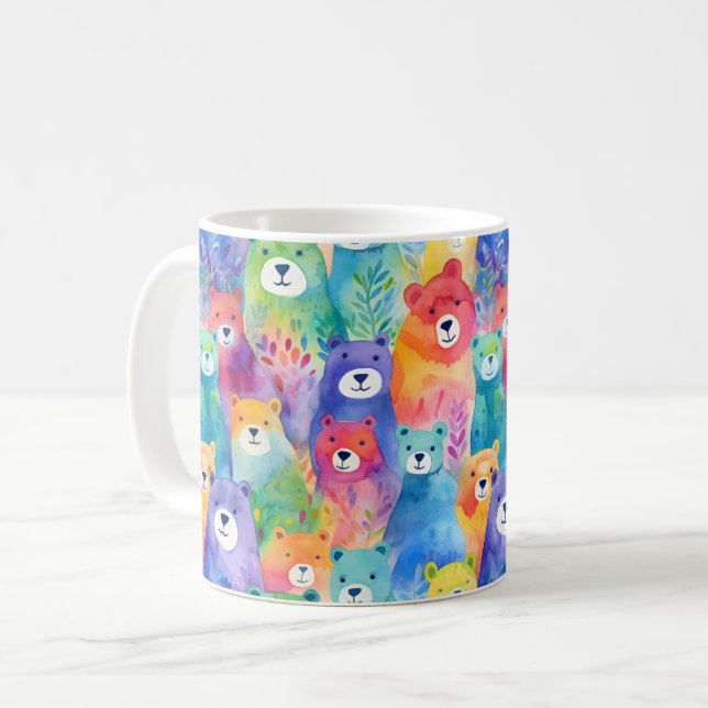 Modern colorful watercolor bears pattern  coffee mug (Front Left)