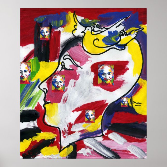 Modern Colorful Watercolor Mahatma Gandhi Profile Poster (Front)