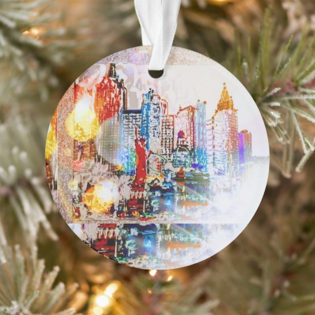 Modern colorful watercolor NYC ball Ornament (Tree)