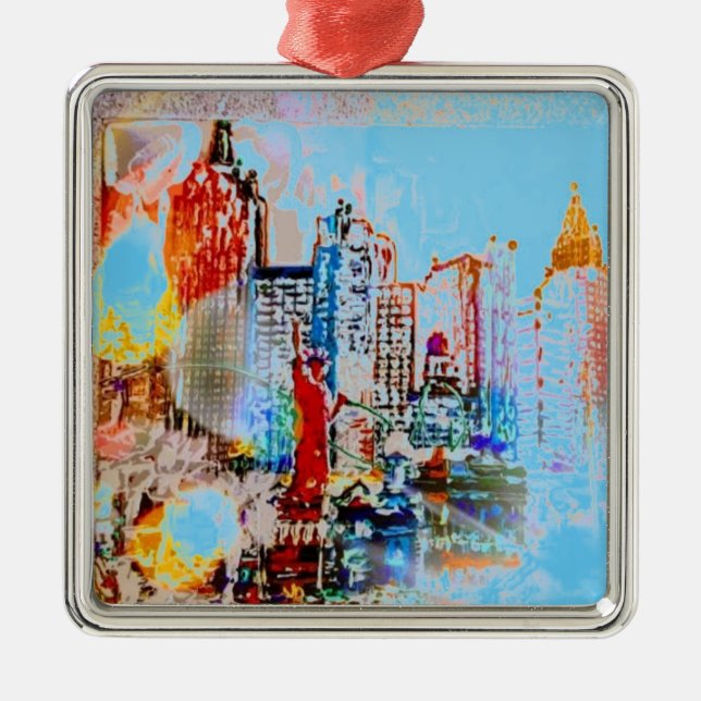 Modern colorful watercolor NYC Metal Ornament (Front)