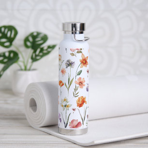 Modern Colorful Watercolor Wildflower Pattern Water Bottle