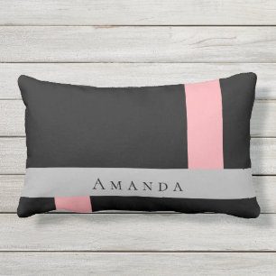 Modern colour Block black grey coral name outdoor Lumbar Cushion