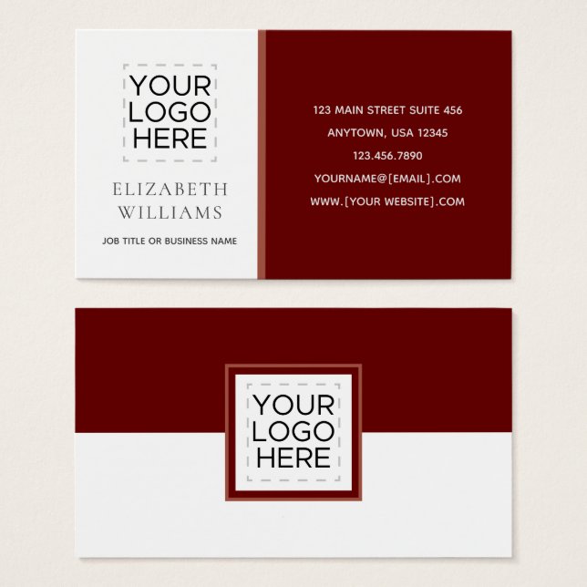 Modern Colour Block Burgundy Maroon Business Cards (Front & Back)