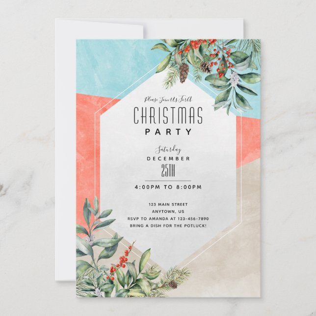 Modern Colour Block Christmas/Holiday Invitation (Front)