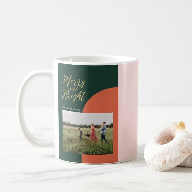 Modern Colour Block Christmas Holiday Photo Coffee Mug (With Donut)