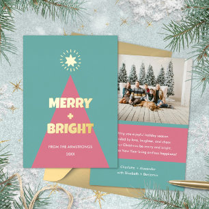 Modern Colour Block Christmas Tree Teal Coral Foil Holiday Card