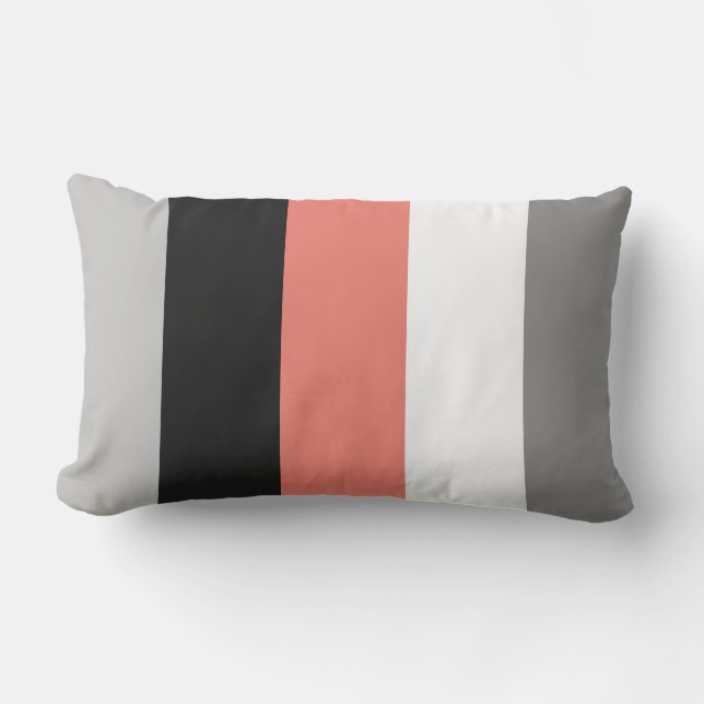 Modern Colour Block Coral Pink Grey Black Outdoor Lumbar Cushion (Front)