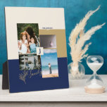 Modern Colour block Family Photo Collage Plaque<br><div class="desc">Capture your special moments with this modern photo plaque. This custom photo collage plaque features stylish colour blocks and typography with a navy blue & gold colour theme. Replace these 4 photo collages with yours and personalise the text with your family name and initials.</div>