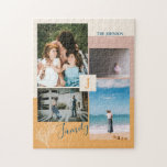 Modern Colour block Family Photo Collage Puzzles<br><div class="desc">This custom photo collage puzzle features stylish colour blocks and typography with a pink,  yellow,  & green colour theme. Replace these 4 photo collages with yours and personalise the text with your family name and initials.</div>