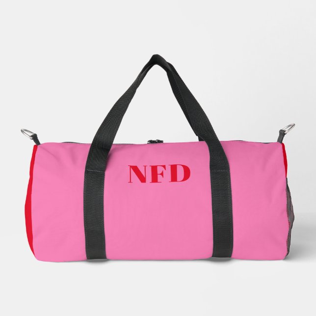 Modern Colour Block - Hot Pink & Bold Red Monogram Duffle Bag (Front)