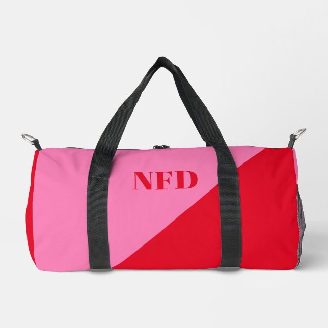 Modern Colour Block - Hot Pink & Bold Red Monogram Duffle Bag (Front)