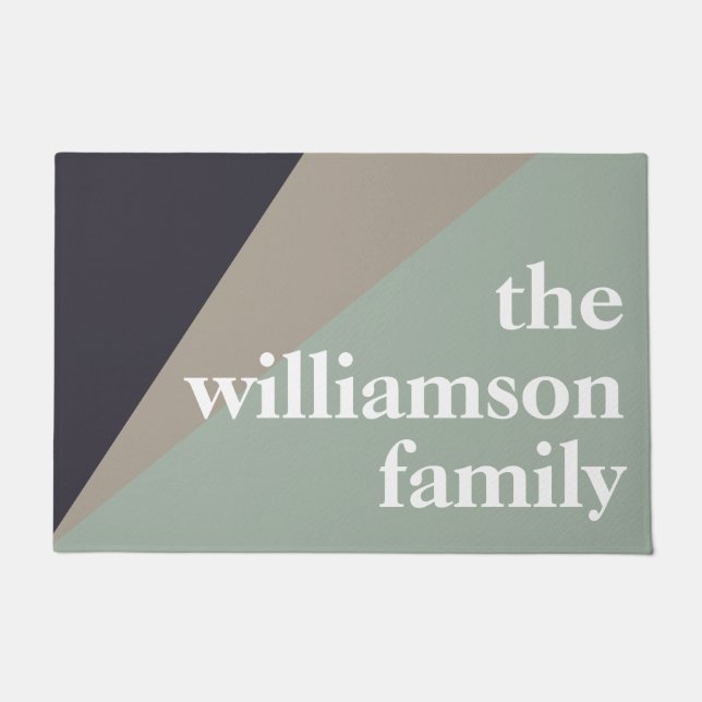 Modern Colour Block in Sage and Brown Personalised Doormat (Front)