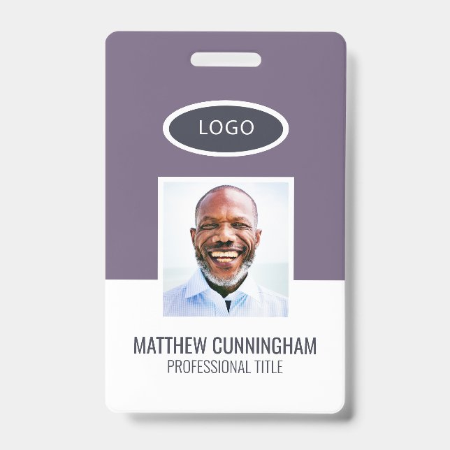 Modern Colour Block Logo Employee Name Barcode ID Badge (Front)