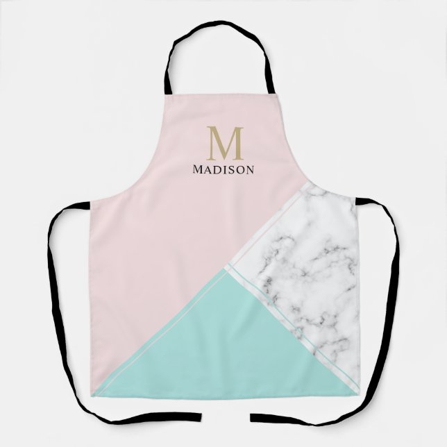Modern colour block marble monogram apron (Front)