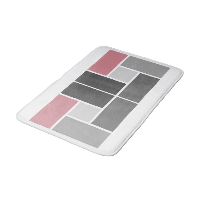 Modern Colour Block Mosaic Dusty Pink Grey White Bath Mat (Angled)