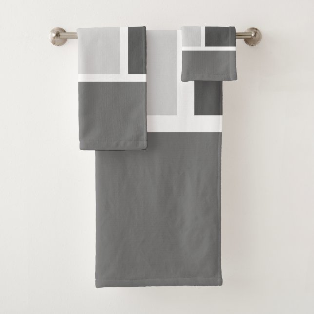 Modern Colour Block Mosaic Dusty Pink Grey White Bath Towel Set (Insitu)