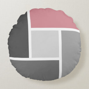 Modern Colour Block Mosaic Dusty pink Grey White Round Cushion